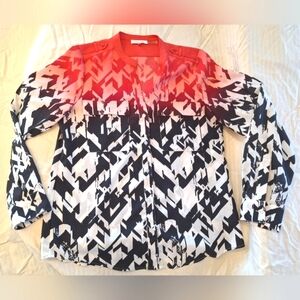 Calvin Klein women's split neck black white ombre button front blouse - Medium